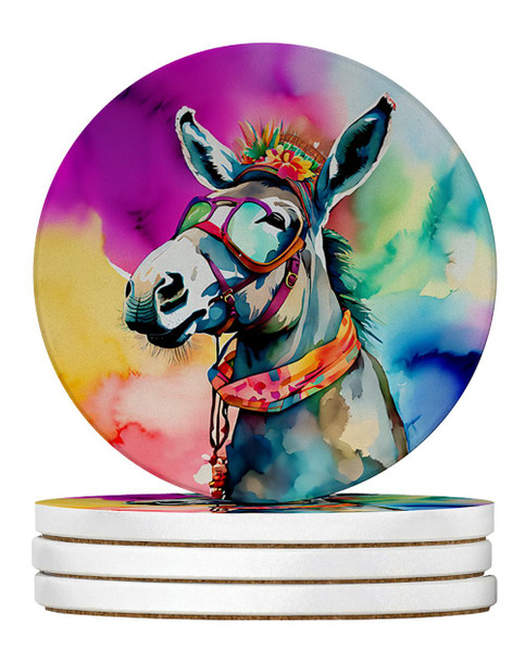 Hippie Animal Donkey Large Sandstone Absorbent Round Coasters Pack of 4 DAC3978 product image at NuMercy