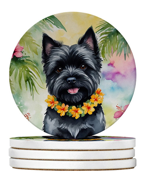 Cairn Terrier Luau Large Sandstone Absorbent Round Coasters Pack of 4 DAC6397 product image at NuMercy