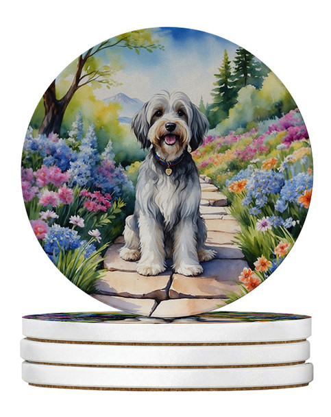 Tibetan Terrier Spring Path Large Sandstone Absorbent Round Coasters Pack of 4 product image at NuMercy