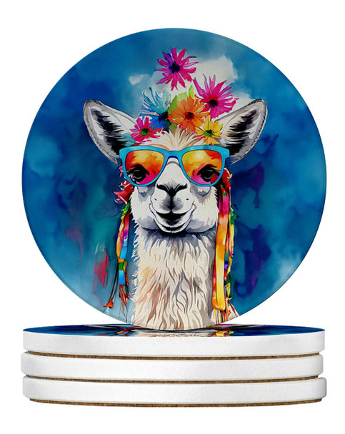 Hippie Animal Llama Large Sandstone Absorbent Round Coasters Pack of 4 DAC4004 product image at NuMercy