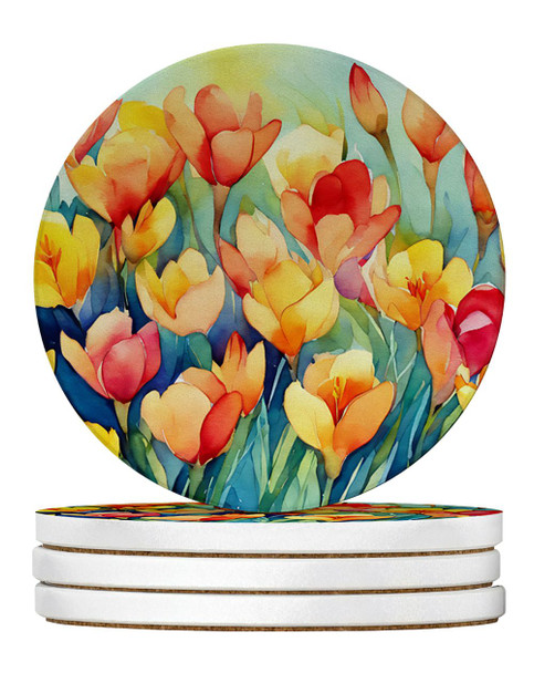 Freesias in Watercolor Large Sandstone Absorbent Round Coasters Pack of 4 DAC1569 product image at NuMercy