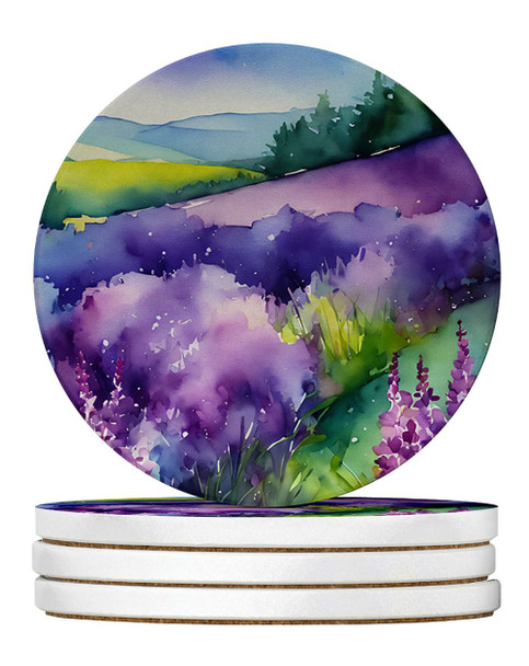 New Hampshire Purple Lilac in Watercolor Large Sandstone Absorbent Round Coasters Pack of 4 DAC1685 product image at NuMercy