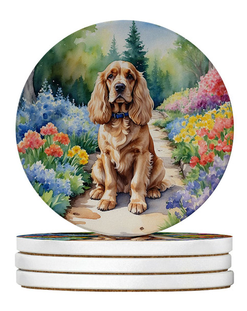 Cocker Spaniel Spring Path Large Sandstone Absorbent Round Coasters Pack of 4 DAC6605 product image at NuMercy