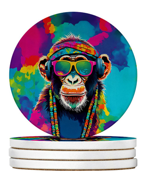 Hippie Animal Chimpanzee Large Sandstone Absorbent Round Coasters Pack of 4 DAC3971 product image at NuMercy