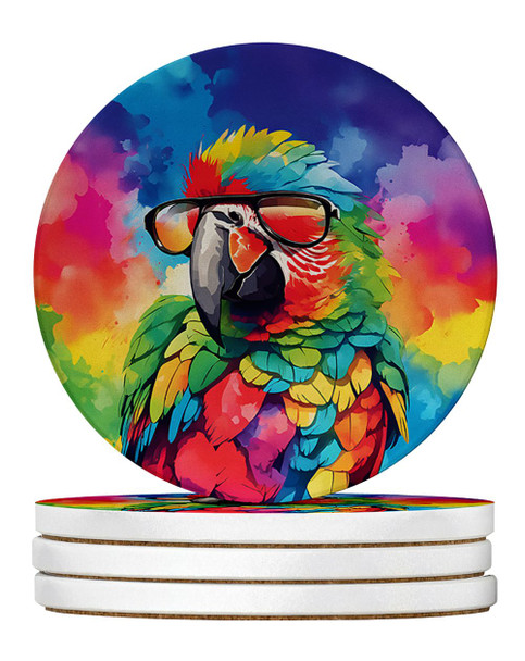 Hippie Animal Parrot Large Sandstone Absorbent Round Coasters Pack of 4 DAC4020 product image at NuMercy