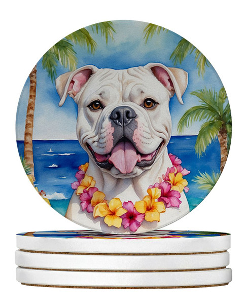 American Bulldog Luau Large Sandstone Absorbent Round Coasters Pack of 4 product image at NuMercy