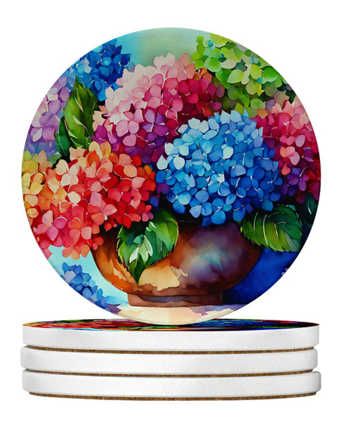 Hydrangeas in Watercolor Large Sandstone Absorbent Round Coasters Pack of 4 DAC1576 product image at 