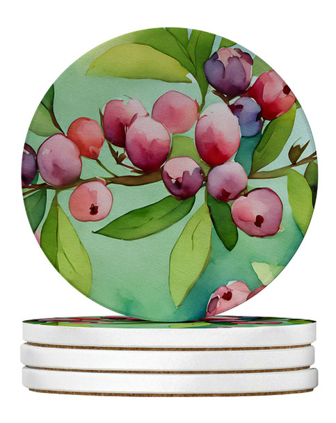 Connecticut Mountain Laurels in Watercolor Large Sandstone Absorbent Round Coasters Pack of 4 DAC1634 product image at 
