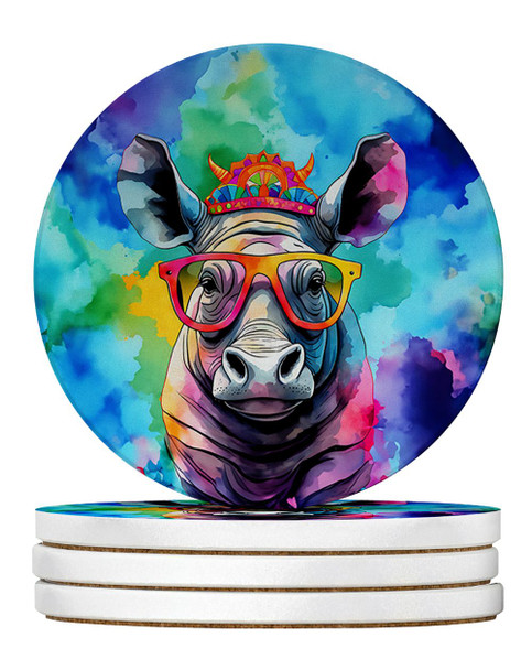 Hippie Animal Rhinoceros Large Sandstone Absorbent Round Coasters Pack of 4 DAC4037 product image at NuMercy
