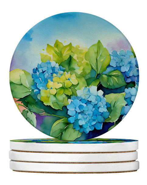 Hydrangeas in Watercolor Large Sandstone Absorbent Round Coasters Pack of 4 DAC1579 product image at NuMercy