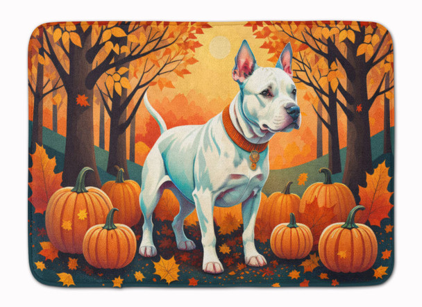 White Pit Bull Terrier Fall Memory Foam Bath/Kitchen Mat product image at NuMercy