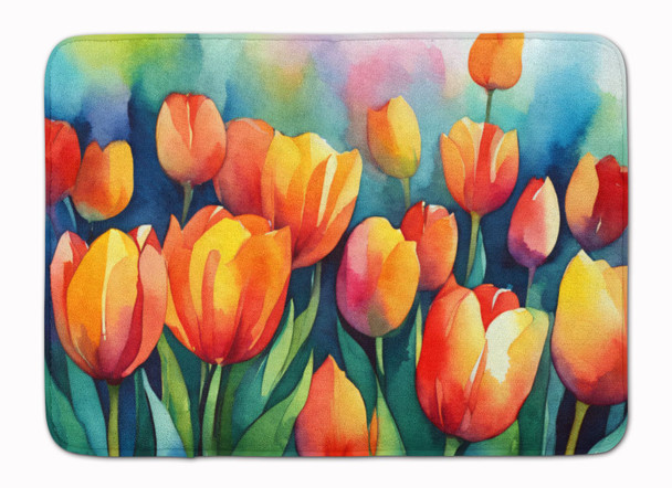 Tulips in Watercolor Memory Foam Bath/Kitchen Mat DAC1620 product image at NuMercy