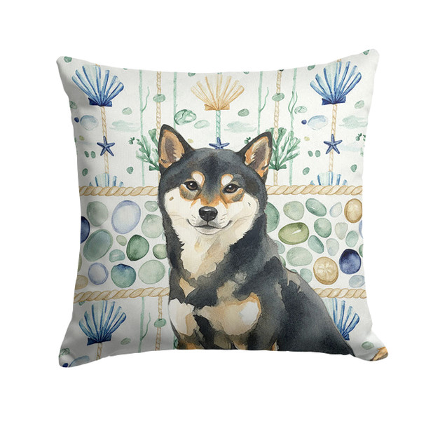 Black and Tan Shiba Inu Coastal Sea Glass Throw Pillow 18" x 18" product image at NuMercy