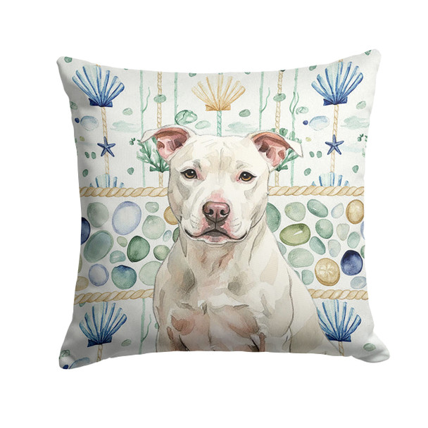 White Staffordshire Bull Terrier Coastal Sea Glass Throw Pillow 18" x 18" product image at NuMercy