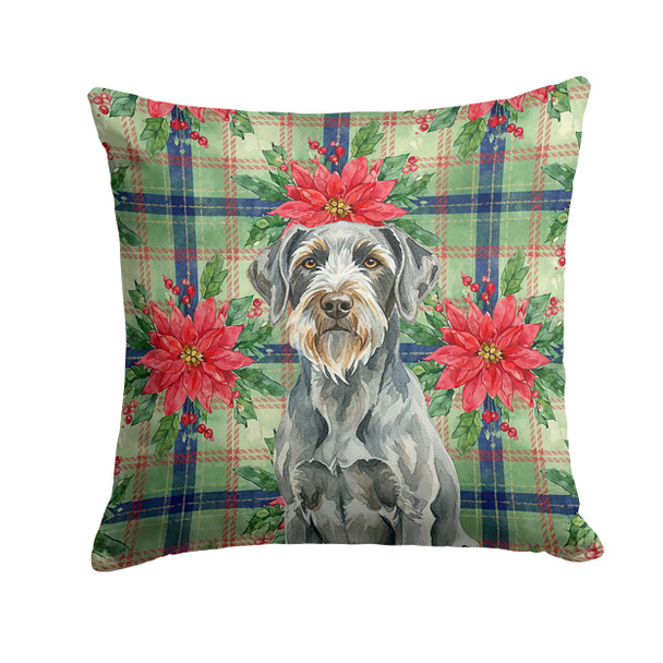 Steel Gray Wirehaired Pointing Griffon Christmas Poinsettias Throw Pillow 18" x 18" product image at NuMercy