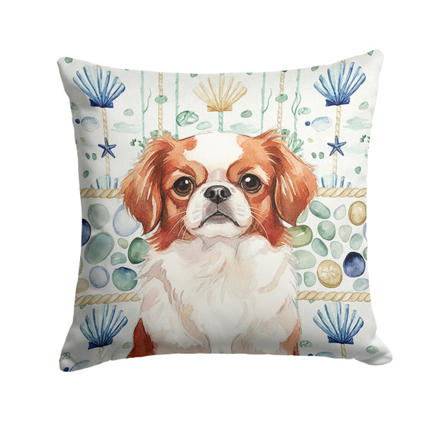 Red and White Japanese Chin Coastal Sea Glass Throw Pillow 18" x 18" product image at NuMercy