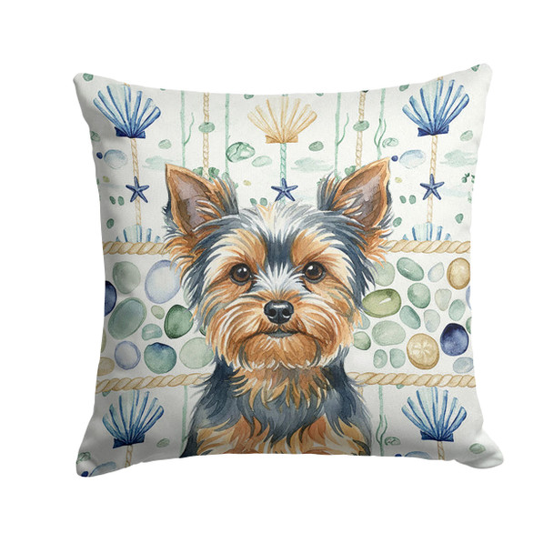 Blue and Tan Yorkshire Terrier Coastal Sea Glass Throw Pillow 18" x 18" product image at NuMercy