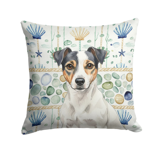 White and Black Jack Russell Terrier Coastal Sea Glass Throw Pillow 18" x 18" product image at NuMercy