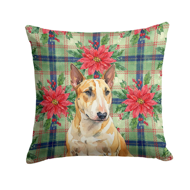 Miniature Bull Terrier Christmas Poinsettias Throw Pillow 18" x 18" product image at NuMercy