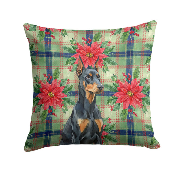 Doberman Pinscher Christmas Poinsettias Throw Pillow 18" x 18" product image at NuMercy