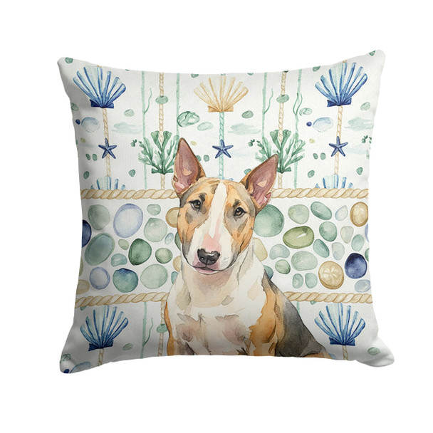 Tricolor Miniature Bull Terrier Coastal Sea Glass Throw Pillow 18" x 18" product image at NuMercy