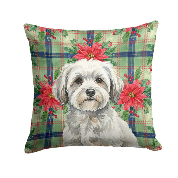 White with Gray Coton de Tulear Christmas Poinsettias Throw Pillow 18" x 18" product image at NuMercy
