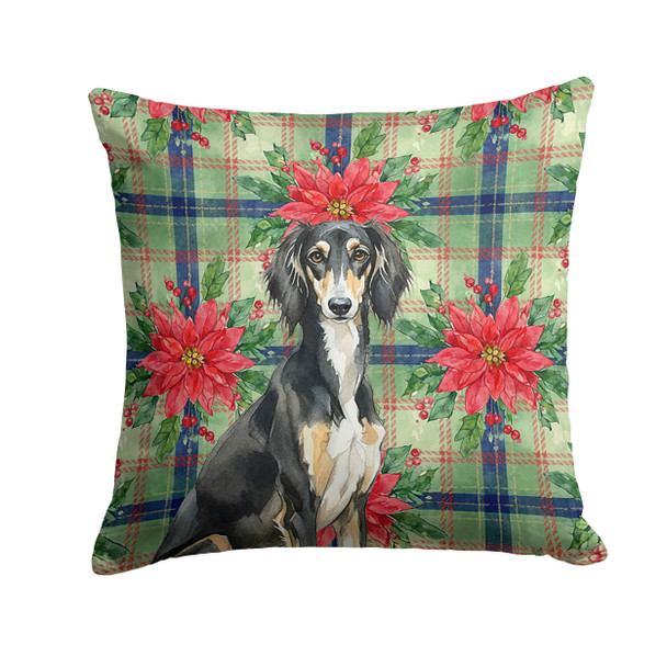 Black and Tan Saluki Christmas Poinsettias Throw Pillow 18" x 18" product image at NuMercy