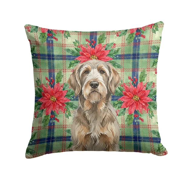 Grizzle and Tan Otterhound Christmas Poinsettias Throw Pillow 18" x 18" product image at NuMercy