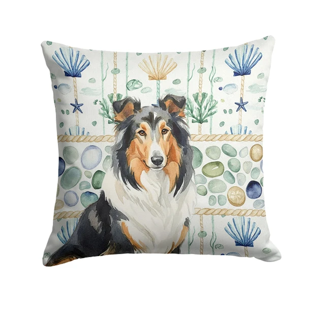 Tricolor Collie Coastal Sea Glass Throw Pillow 18" x 18" product image at NuMercy