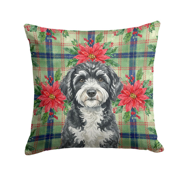 Portuguese Water Dog Christmas Poinsettias Throw Pillow 18" x 18" product image at NuMercy