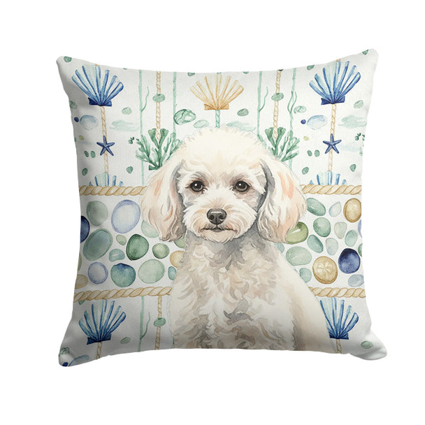 Miniature White Poodle Coastal Sea Glass Throw Pillow 18" x 18" product image at NuMercy