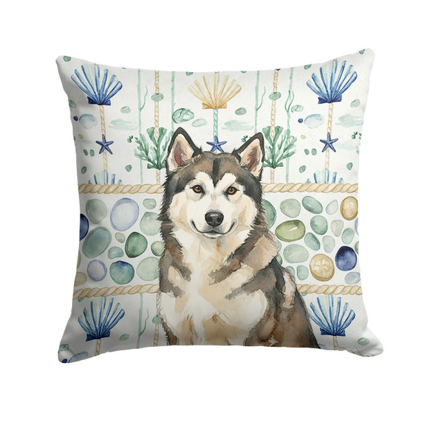 Sable and White Alaskan Malamute Coastal Sea Glass Throw Pillow 18" x 18" product image at NuMercy