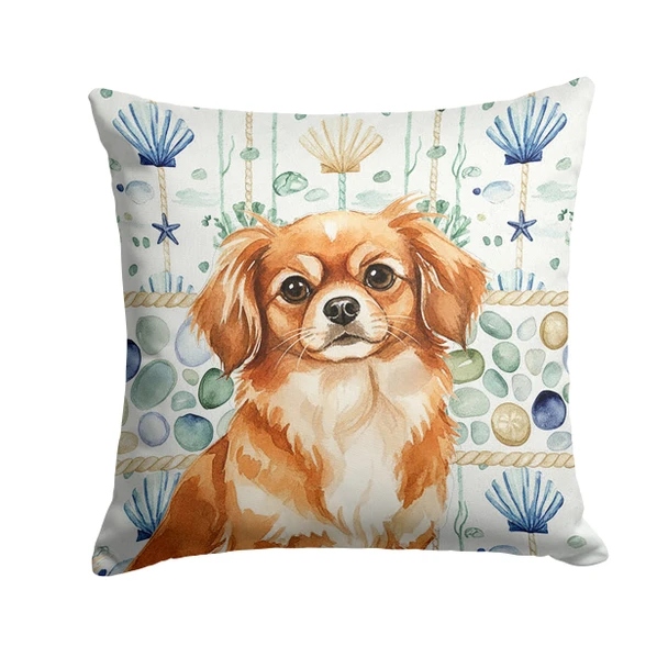 Red Tibetan Spaniel Coastal Sea Glass Throw Pillow 18" x 18" product image at NuMercy