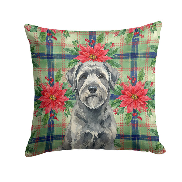 Gray Bouvier des Flandres Christmas Poinsettias Throw Pillow 18" x 18" product image at NuMercy