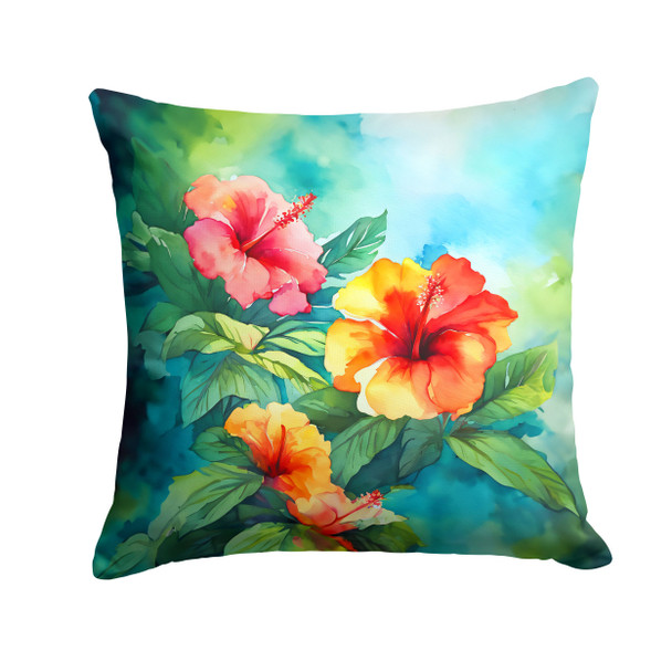 Hawaii Hawaiian Hibiscus in Watercolor Throw Pillow 18" x 18" DAC1641 product image at NuMercy