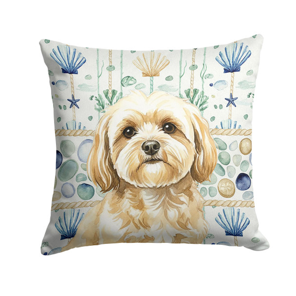 Cream Lhasa Apso Coastal Sea Glass Throw Pillow 18" x 18" product image at NuMercy