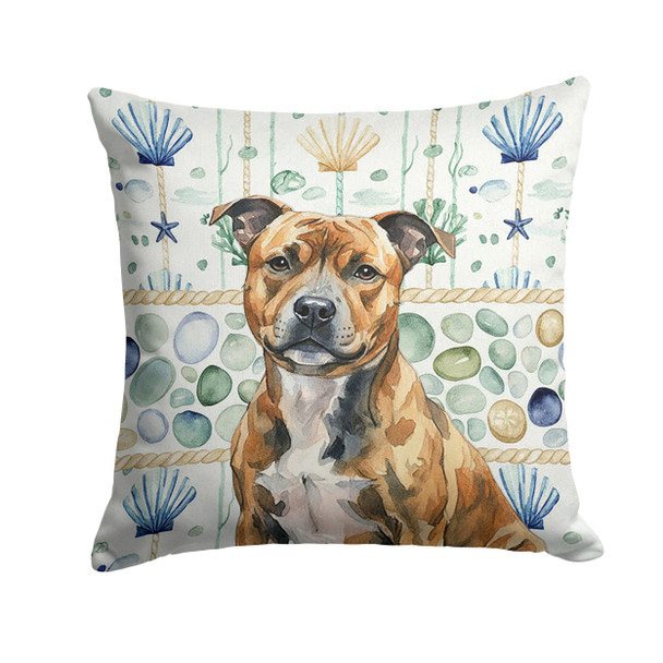 Brindle Staffordshire Bull Terrier Coastal Sea Glass Throw Pillow 18" x 18" product image at NuMercy