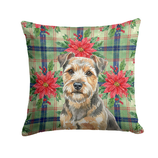 Grizzle and Tan Norfolk Terrier Christmas Poinsettias Throw Pillow 18" x 18" product image at NuMercy