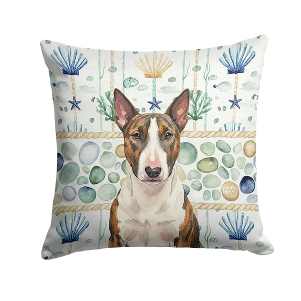 Brindle and White Bull Terrier Coastal Sea Glass Throw Pillow 18" x 18" product image at NuMercy