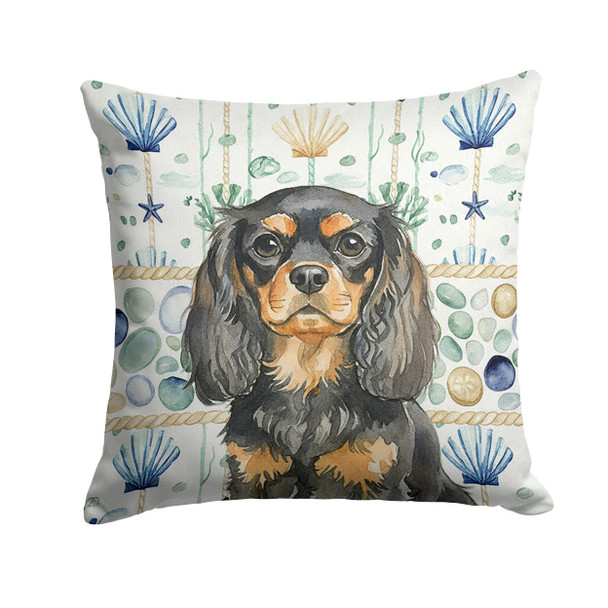 Black and Tan English Toy Spaniel Coastal Sea Glass Throw Pillow 18" x 18" product image at NuMercy