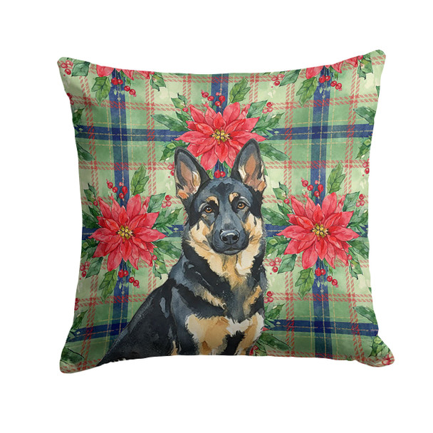 Black and Tan German Shepherd Christmas Poinsettias Throw Pillow 18" x 18" product image at NuMercy