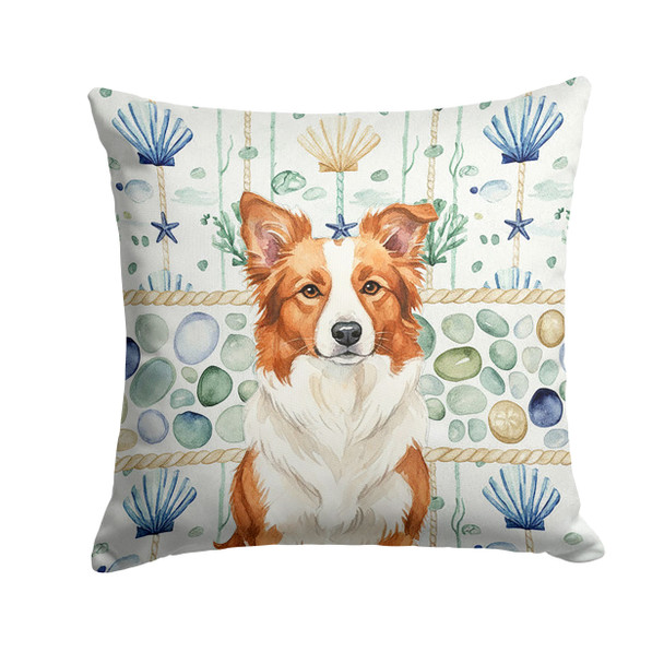 Red and White Border Collie Coastal Sea Glass Throw Pillow 18" x 18" product image at NuMercy