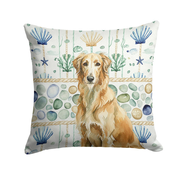 Wheaten Scottish Deerhound Coastal Sea Glass Throw Pillow 18" x 18" product image at NuMercy
