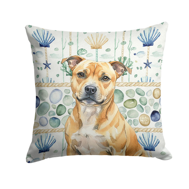 Fawn Staffordshire Bull Terrier Coastal Sea Glass Throw Pillow 18" x 18" product image at NuMercy