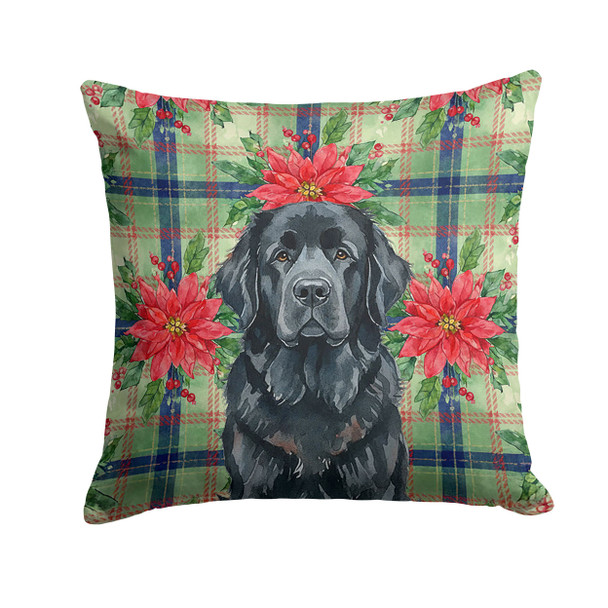 Black Newfoundland Christmas Poinsettias Throw Pillow 18" x 18" product image at NuMercy