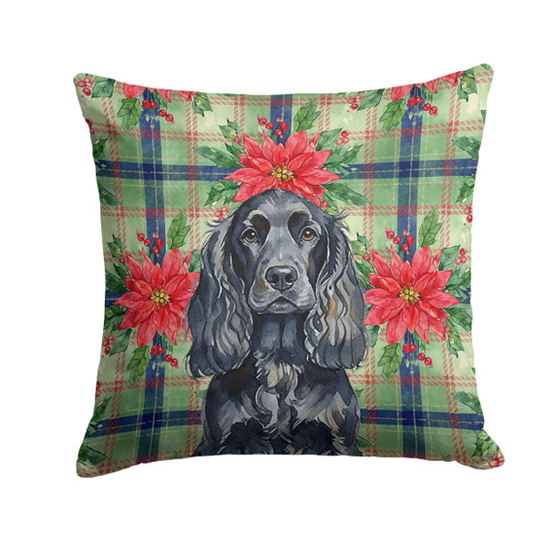 Black English Cocker Spaniel Christmas Poinsettias Throw Pillow 18" x 18" product image at NuMercy