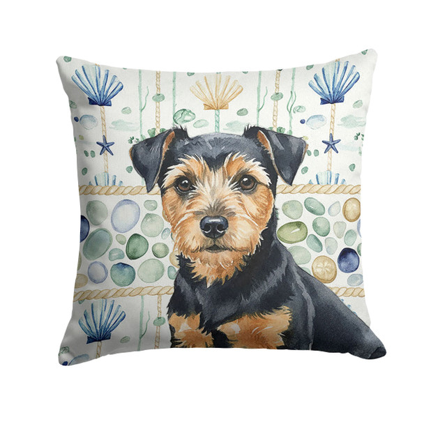 Black and Tan Norfolk Terrier Coastal Sea Glass Throw Pillow 18" x 18" product image at NuMercy