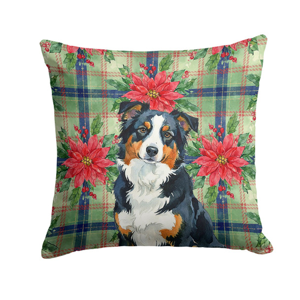 Black Tri American Shepherd Christmas Poinsettias Throw Pillow 18" x 18" product image at NuMercy