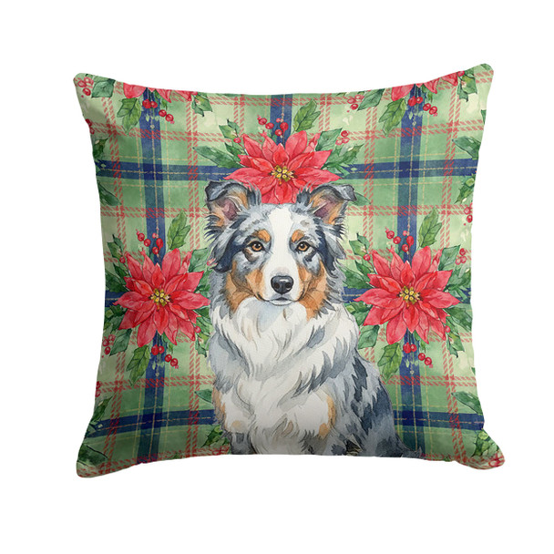 Blue Merle Border Collie Christmas Poinsettias Throw Pillow 18" x 18" product image at NuMercy