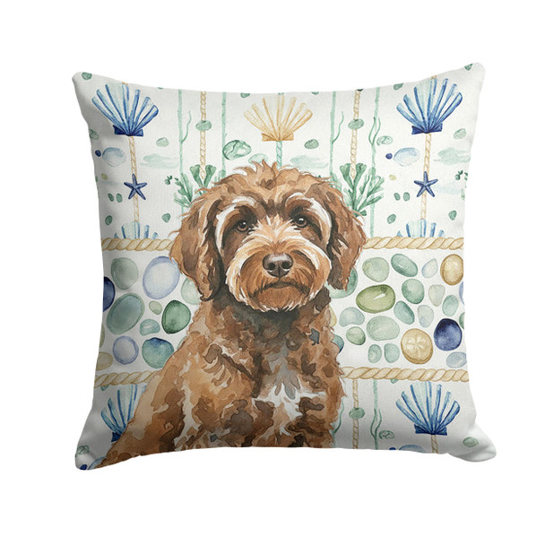 Brown Portuguese Water Dog Coastal Sea Glass Throw Pillow 18" x 18" product image at NuMercy